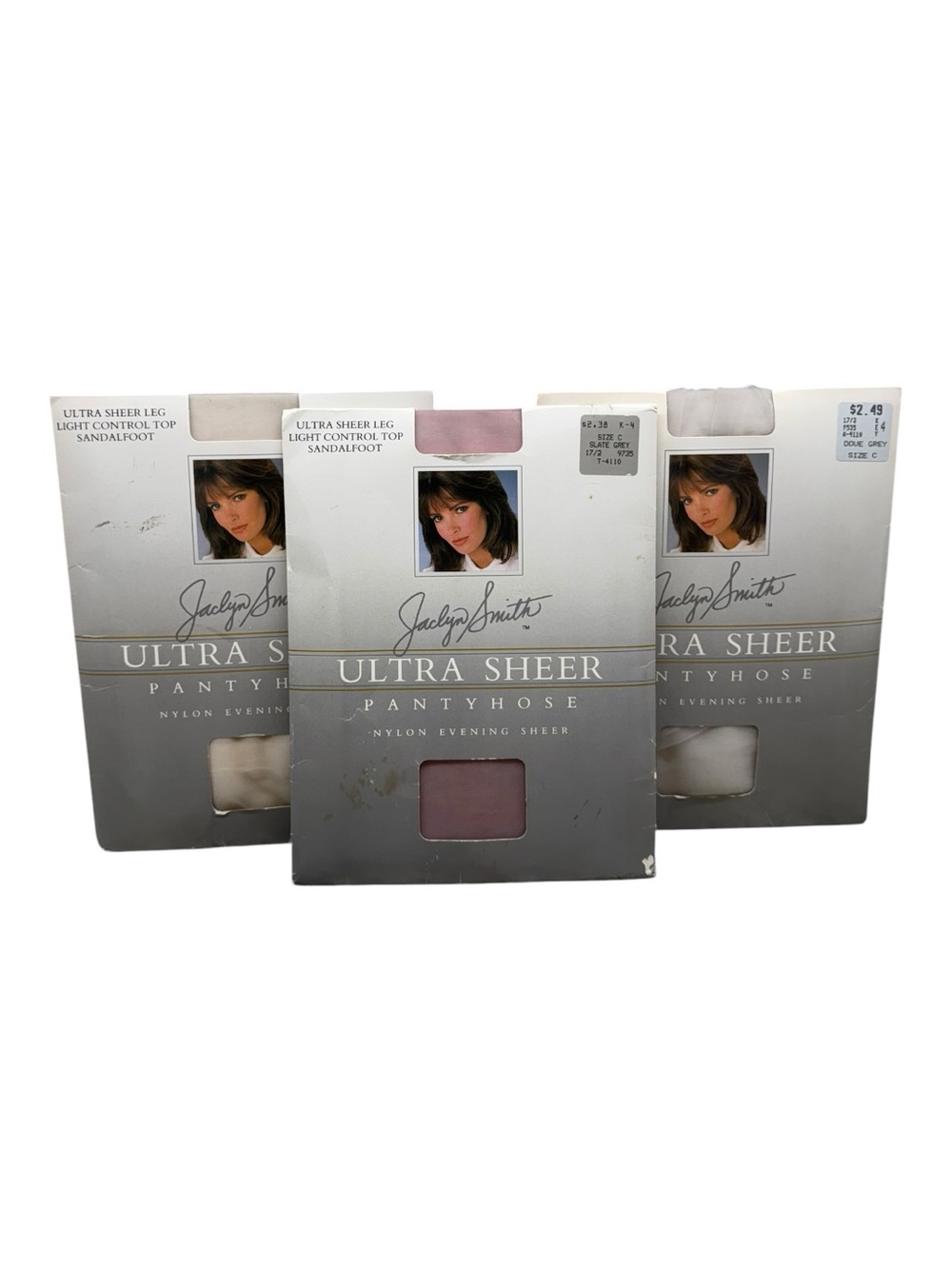 3pr Jaclyn Smith Ultra Sheer Light Control Top Pantyhose C Grey Discolored Age
